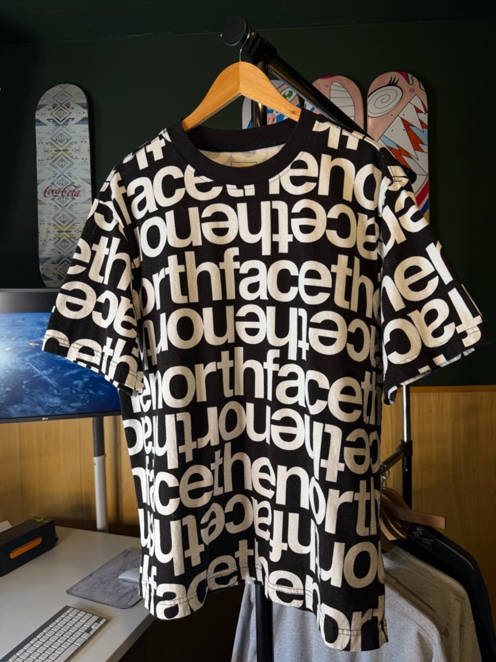 THE NORTH FACE ALLOVER PRINT BOX TEE SHORT SLEEVE BLACK WHITE MONOGRAM